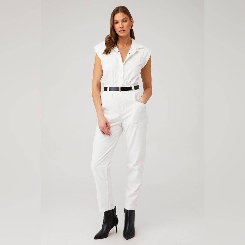 PISTOLA x Revolve Women's Rosie Cotton Jumpsuit in Porcelain White Size Medium - Picture 5 of 12